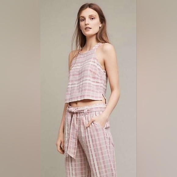 Saturday Sunday Tops - Anthropologie Saturday Sunday Aita Linen Pink Stripe Crop Tank